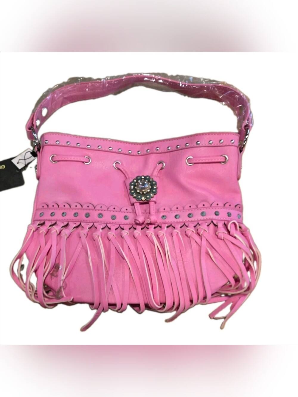 Cowgirl Trendy Crossbody Fringe Hand Bag Hot Pink Leather Western BRAND NEW